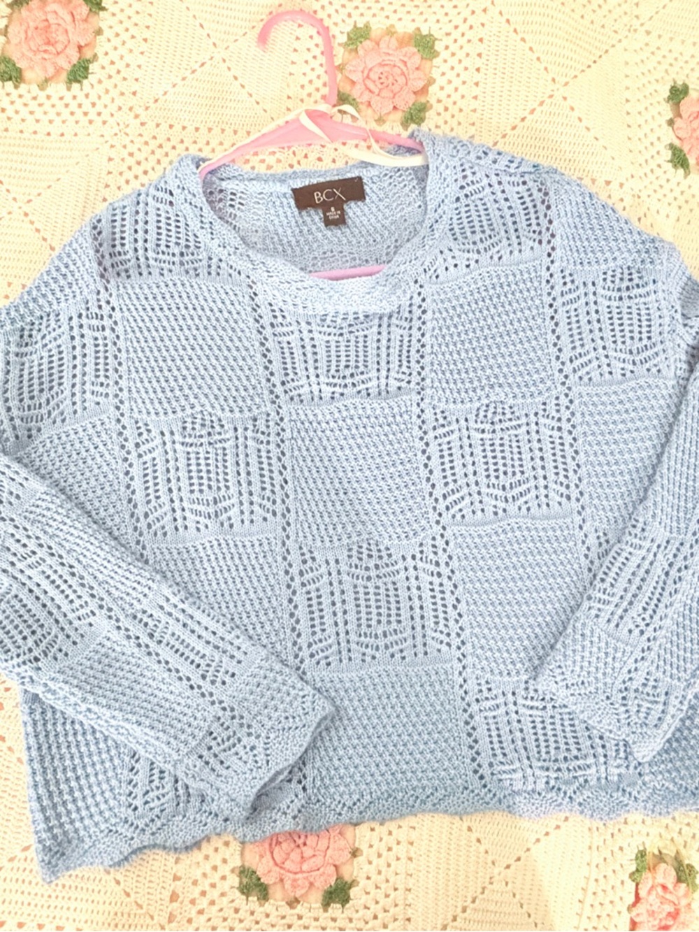 BCX Pale Blue Open-Knit Pullover Sweater